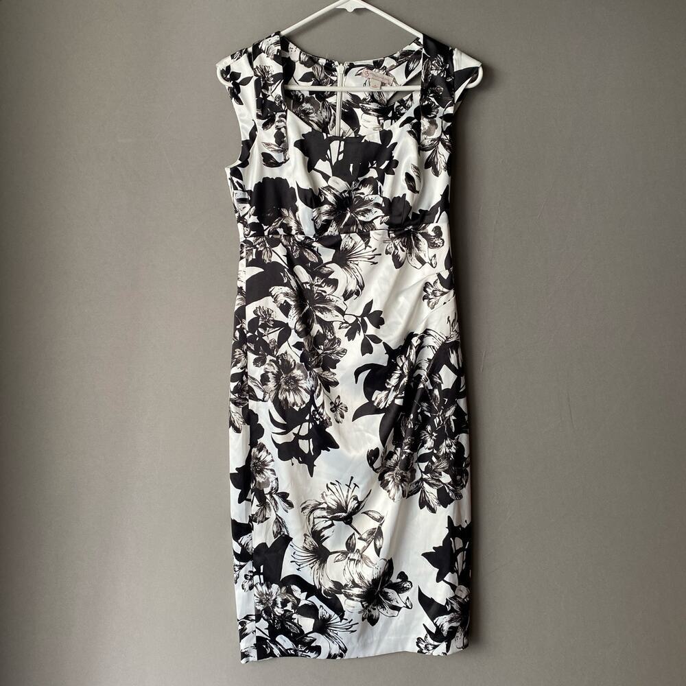Dress Barn sz 4 floral black‎ white pencil midi career dress